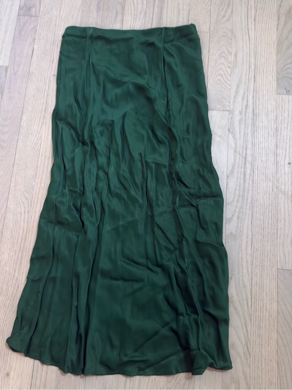 Anthropologie Emerald Green Satin Midi Skirt S